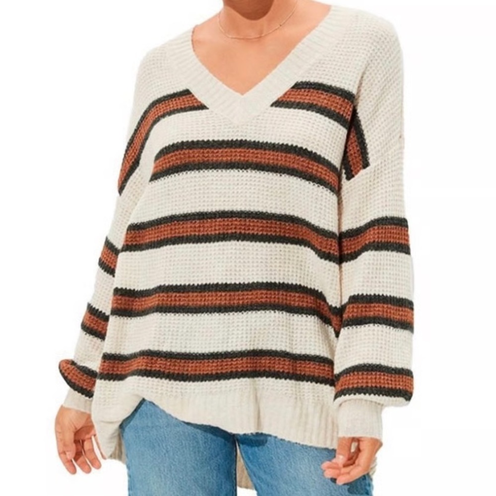 American Eagle Dreamspun Oversized Striped‎ V Neck Sweater